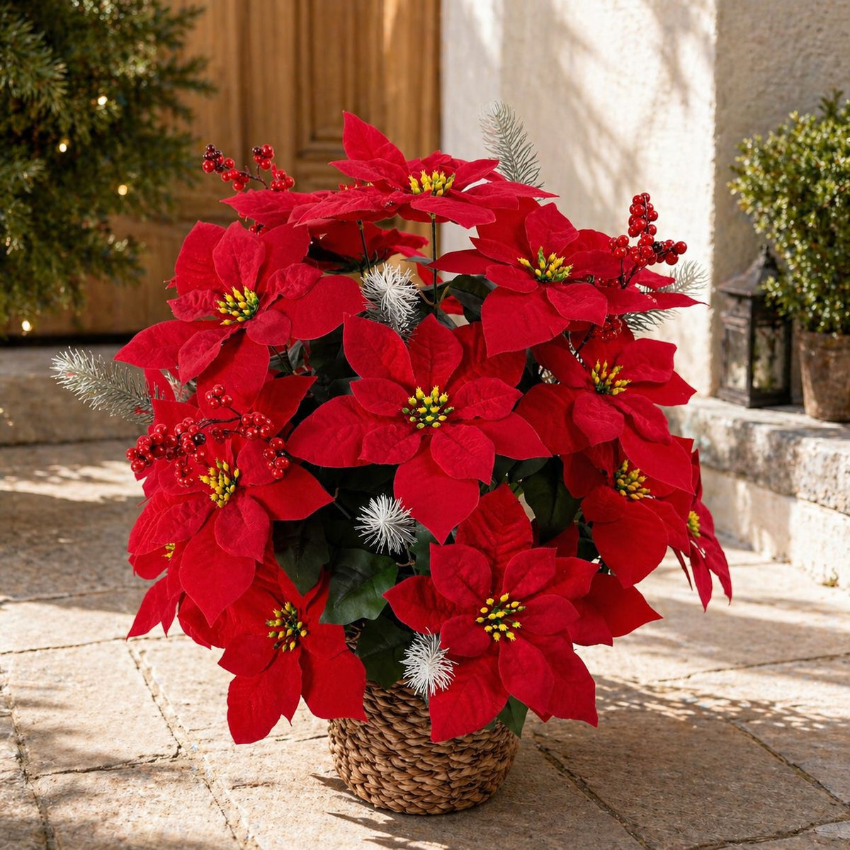 Künstliche Weihnachtssterne, 36 Blüten, 36 cm hoch, aus Seidenstoff, für Hochzeiten, Hotels und Weihnachtsdekoration