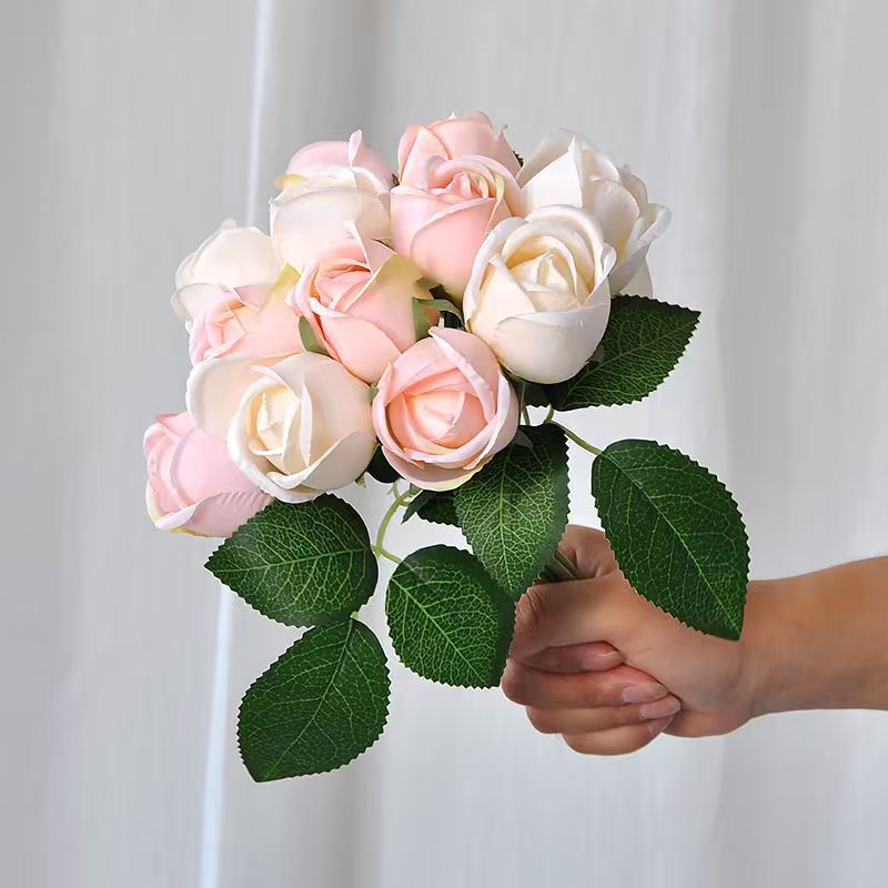 Künstliche Rosenstrauß, 24 cm hoch, hochwertige Seidenstoff-Blumen, für Hochzeiten, Wohnaccessoires und Geschäftsdekoration