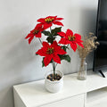 Künstliche Weihnachtsstern-Pflanze, 39 cm hoch mit 5 Blüten, für Hochzeiten, Geschäftsräume und festliche Dekoration