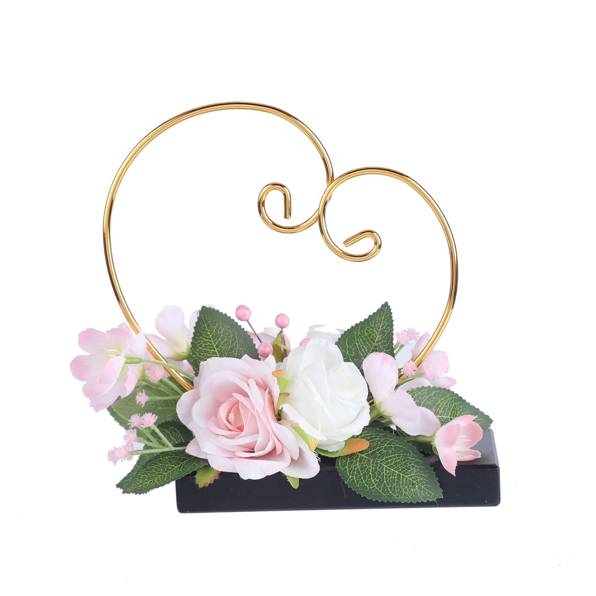 Retro Herzringhalter mit künstlichen Rosen und Gänseblümchen, 19 cm, inklusive Blumentopf