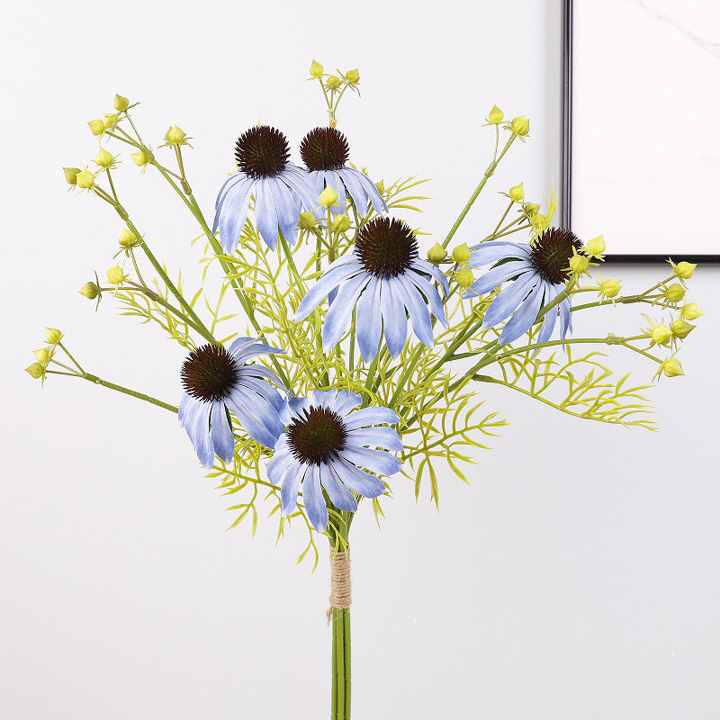 Künstlicher Sonnenhut Blumenstrauß, 4 Stiele mit 6 Blüten, Seidenstoff-Optik, für Hochzeit, Hotel, Schaufenster und Zuhause