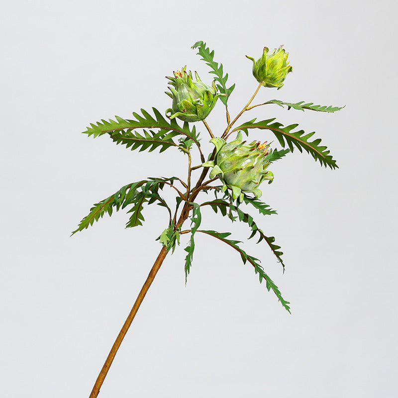 Künstliche Distel / Artischocke, einzelner Stiel mit 14 Blättern, 100 cm Länge, für Innendekoration und Floristik