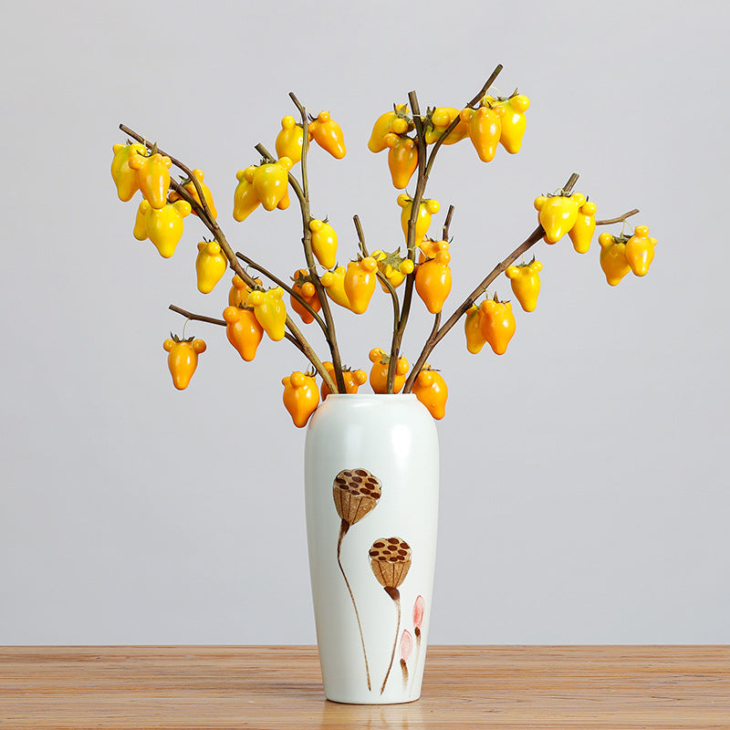 Künstlicher Zierzweig mit 10 Goldfrüchten, 66 cm, Einzelstiel für Innendekoration, Hotel, Einzelhandel