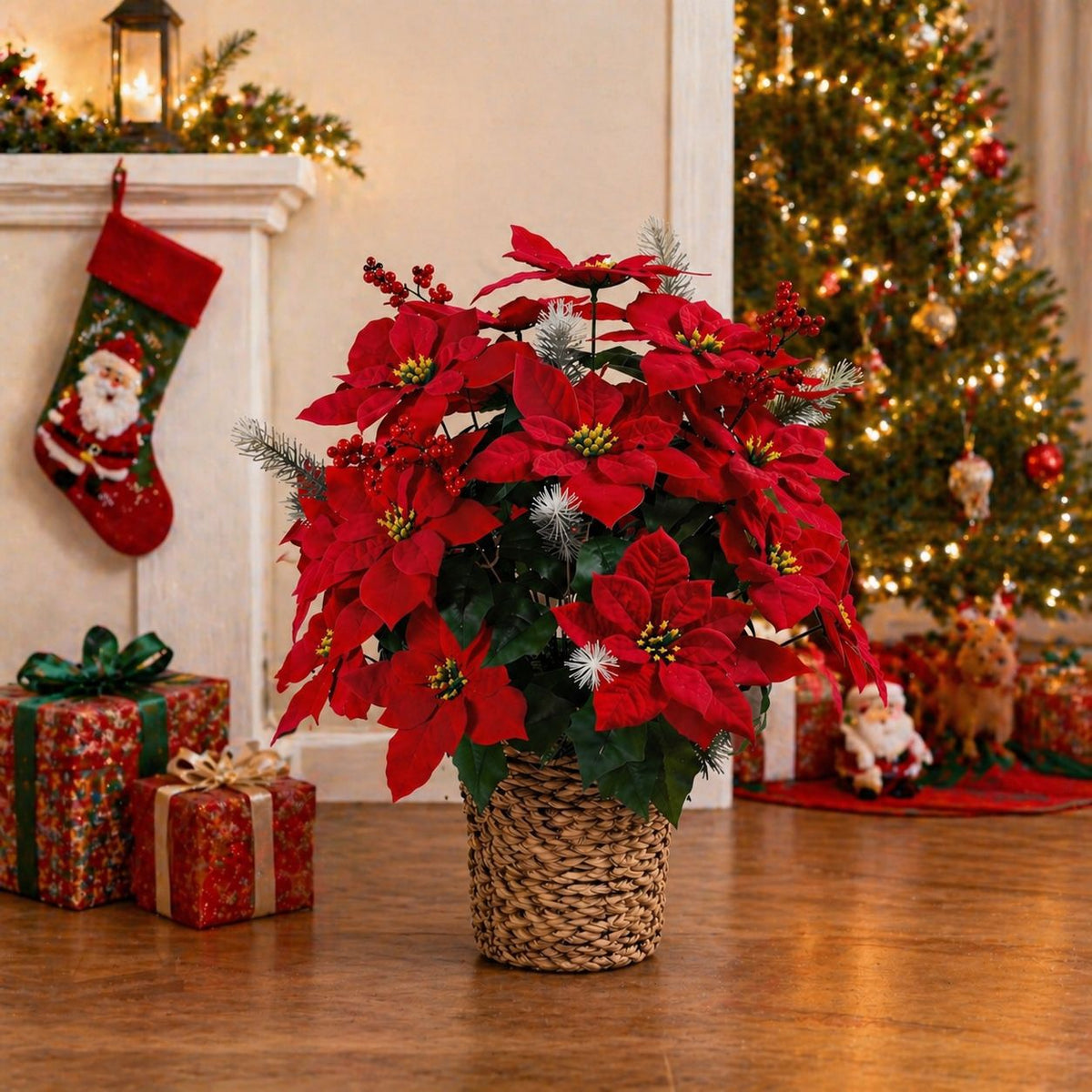 Künstliche Weihnachtssterne, 36 Blüten, 36 cm hoch, aus Seidenstoff, für Hochzeiten, Hotels und Weihnachtsdekoration