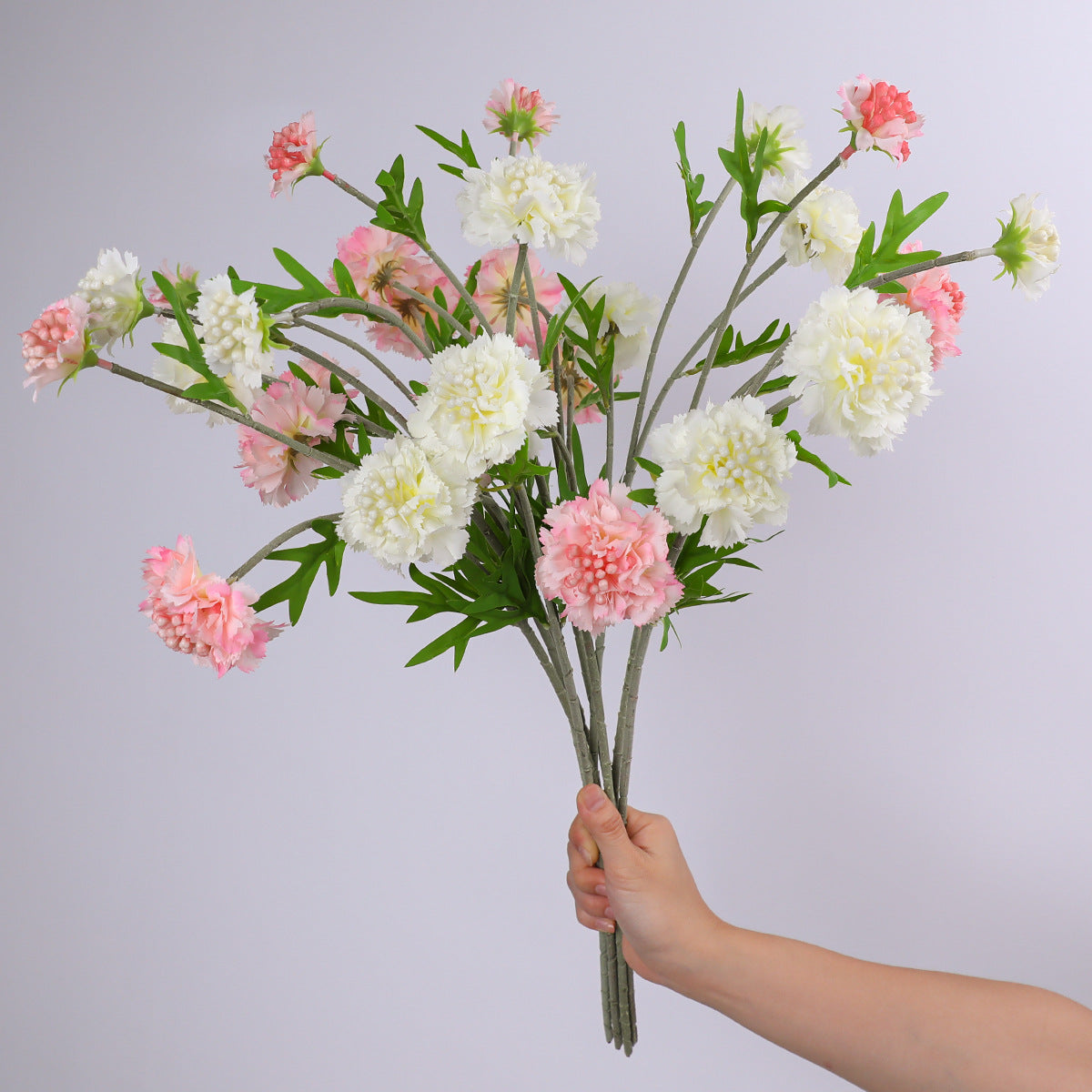 Kunstblumen Skabiose, Nelke & Margerite, Blumenbusch mit 3 Blütenköpfen, 57 cm, Polyester-Mischmaterial, für Hochzeit & Gewerbe