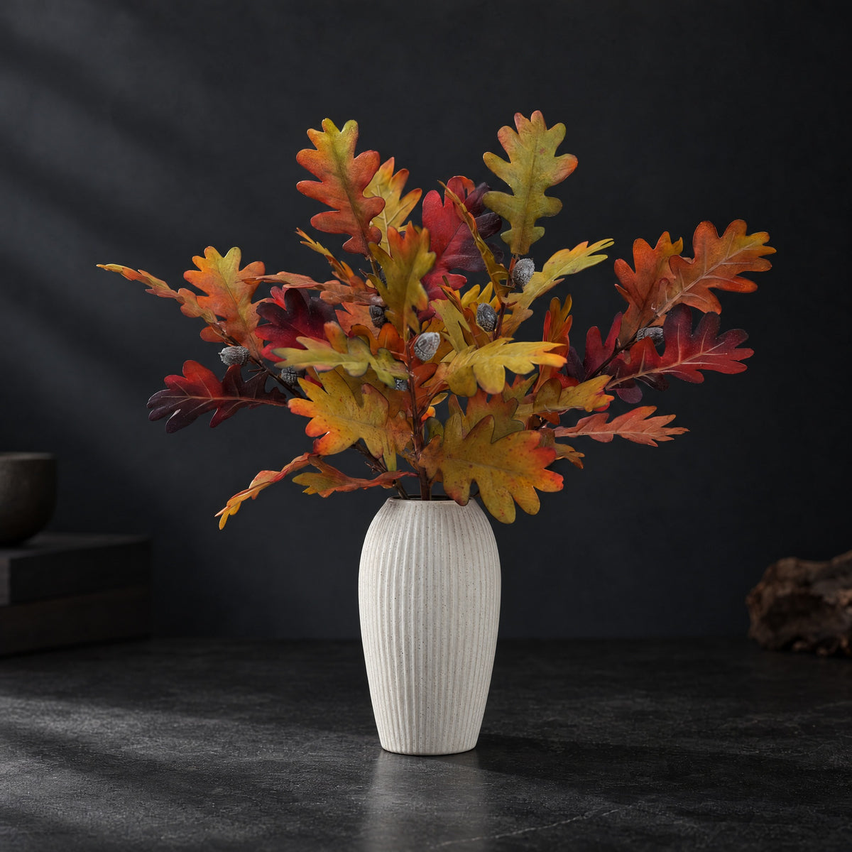 Künstlicher Gummibaum-Zweig, Eichenlaub-Optik, Herbstfarben, 50 cm, Seidenblumen-Stoff, für Hochzeit, Deko und Schaufenster