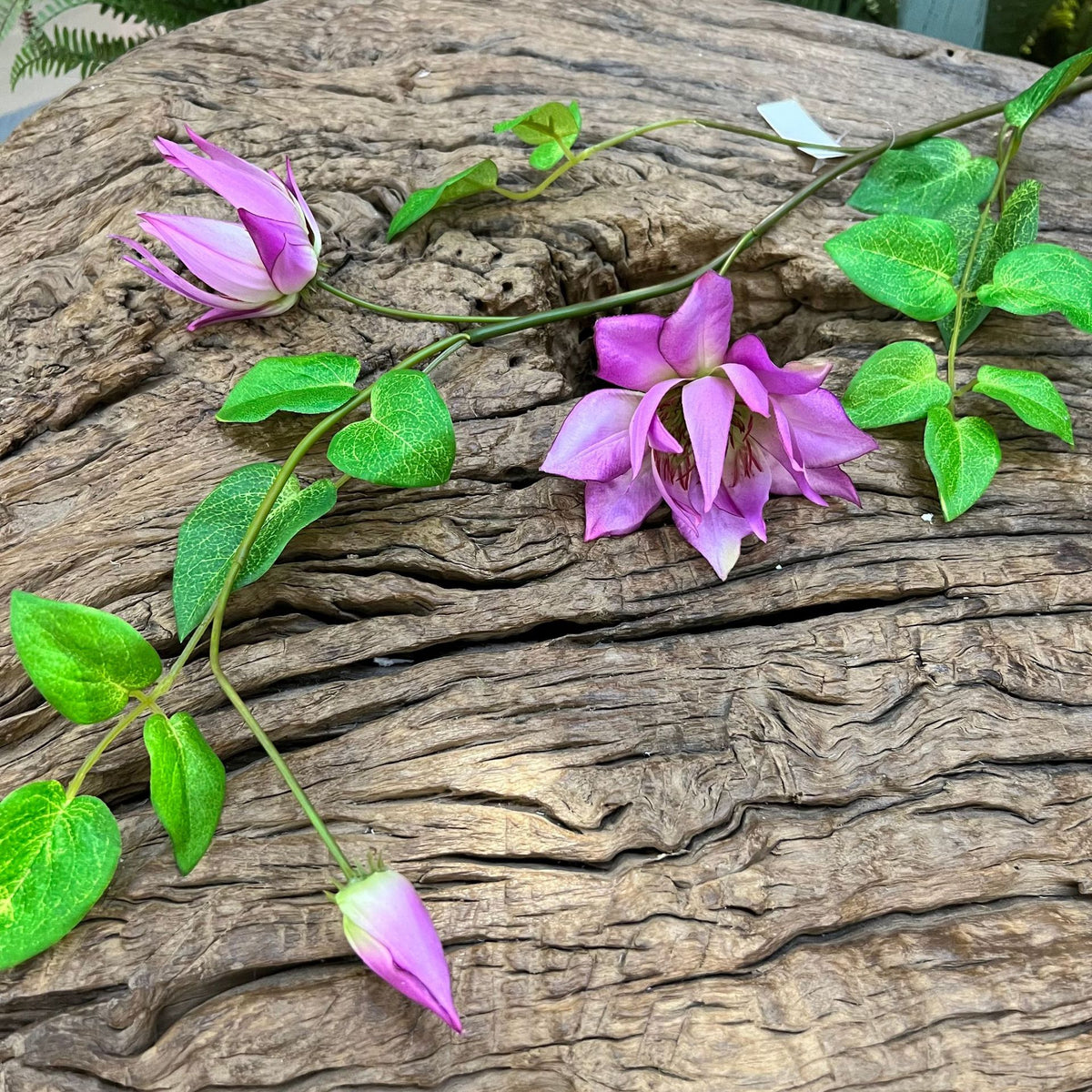 Künstliche Clematis-Blüte, 90 cm, Seidenstoff, Einzelstiel mit 3 Blüten, für Wohnzimmer, Hotel, Schaufensterdekoration