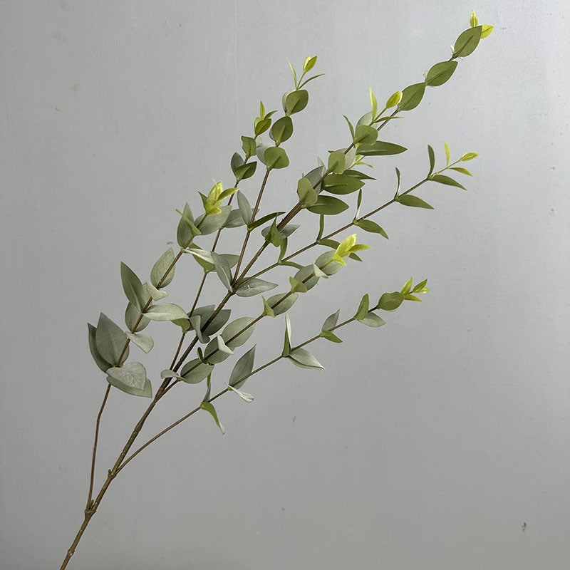 Kunstblume Eukalyptus, Einzelzweig mit 9 Zweigen und Blättern, Kunstseide-Stoff, biegbar, für Hochzeit, Deko und Büro