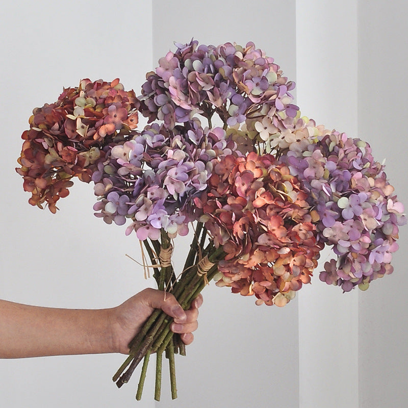 Hortensien Kunstblumen-Bouquet, 3 Blüten pro Bund, Stiele biegbar, PVC und Kunstseide, für Hochzeit, Hotel und Wohnraum