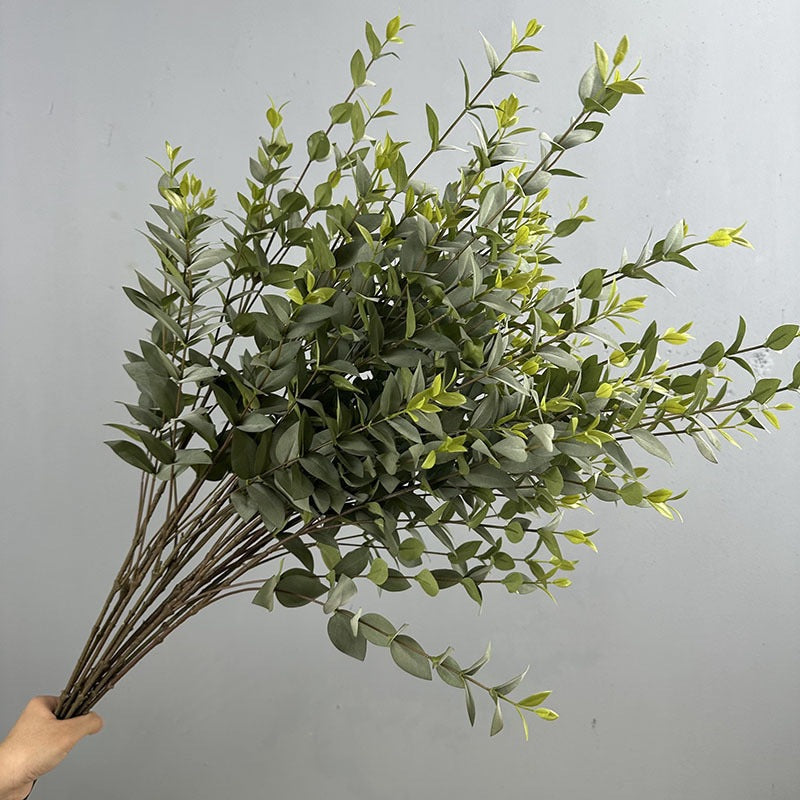 Kunstblume Eukalyptus, Einzelzweig mit 9 Zweigen und Blättern, Kunstseide-Stoff, biegbar, für Hochzeit, Deko und Büro