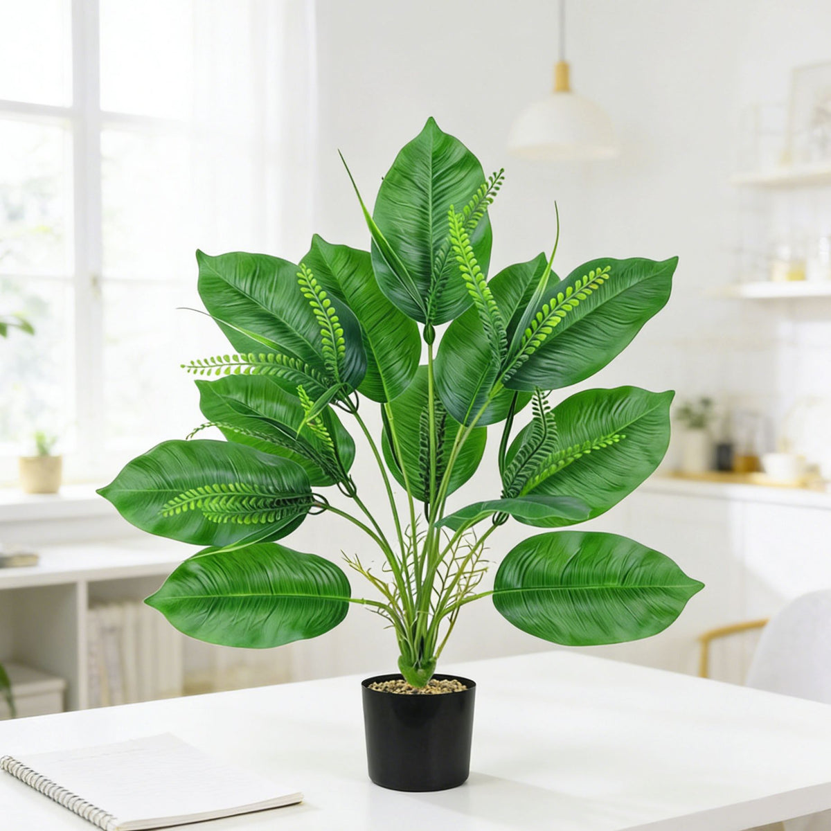 Künstliche Areca-Palme & Bananenblatt, 53 cm hoch, moderne Zimmerpflanze für Wohnzimmer, Büro & Gewerbe
