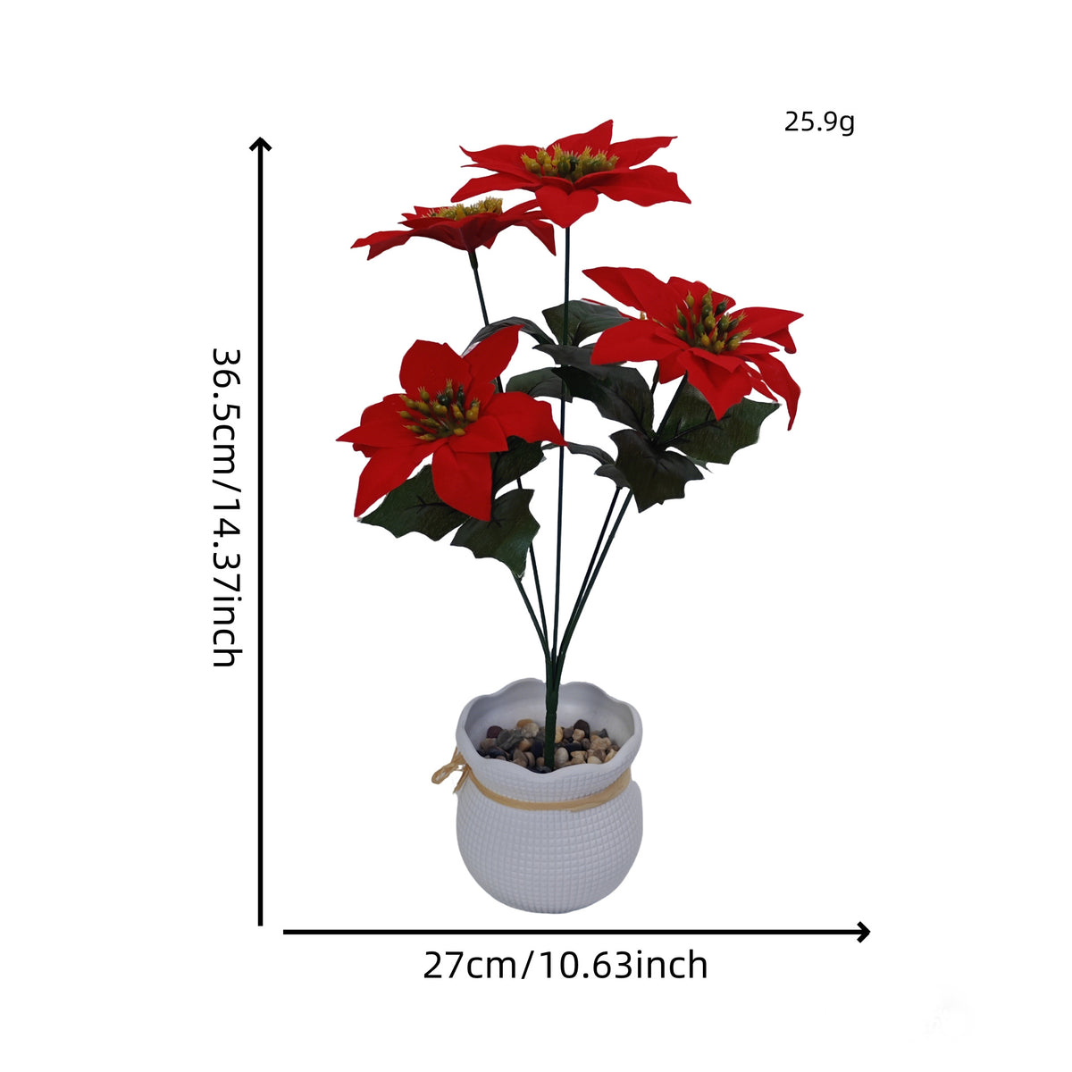 Künstliche Weihnachtssterne, 5-blütiger Busch aus Seidenstoff, 36,5 cm hoch, für Hochzeiten, Büros und Innenräume