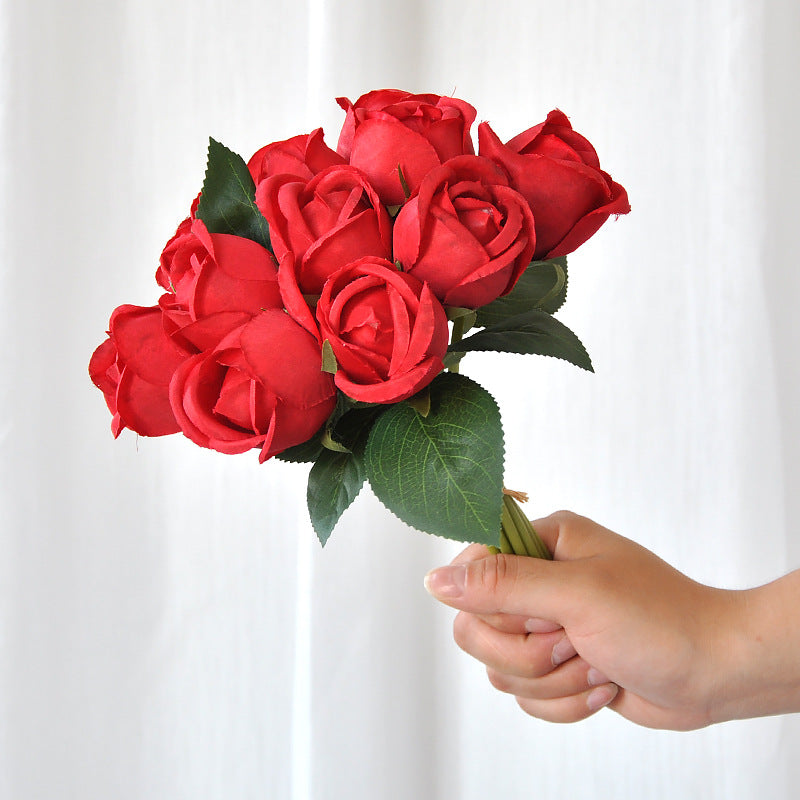 Künstliche Rosenstrauß, 24 cm hoch, hochwertige Seidenstoff-Blumen, für Hochzeiten, Wohnaccessoires und Geschäftsdekoration