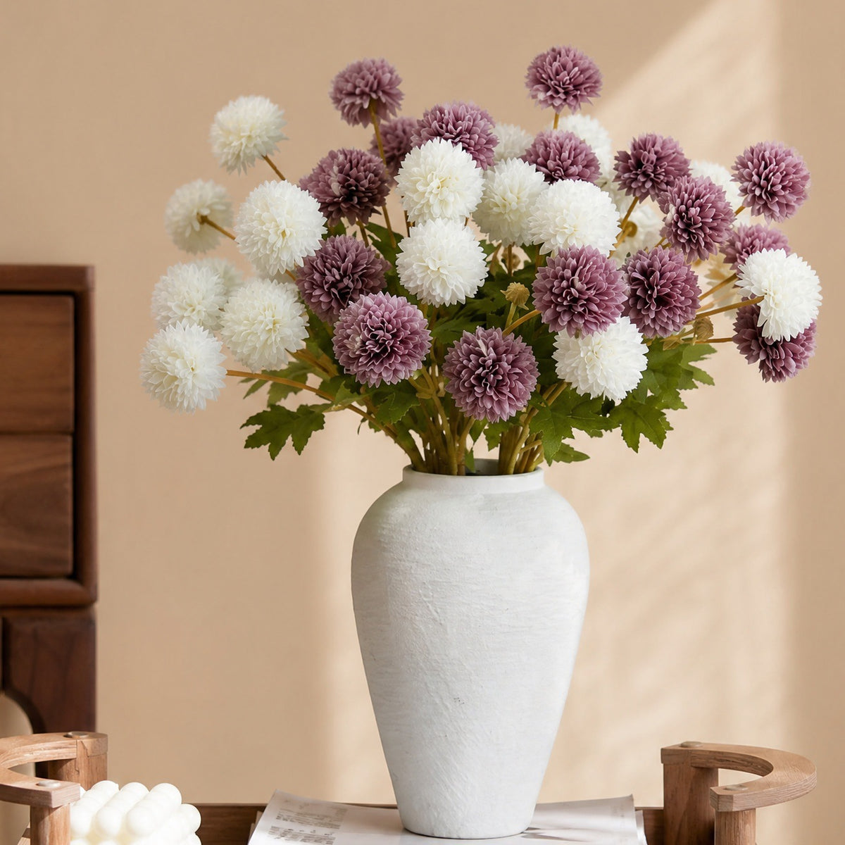 Künstliche Löwenzahn- und Chrysanthemen-Blumenstrauß, 55 cm hoch, 4 Blüten, Seidenstoff
