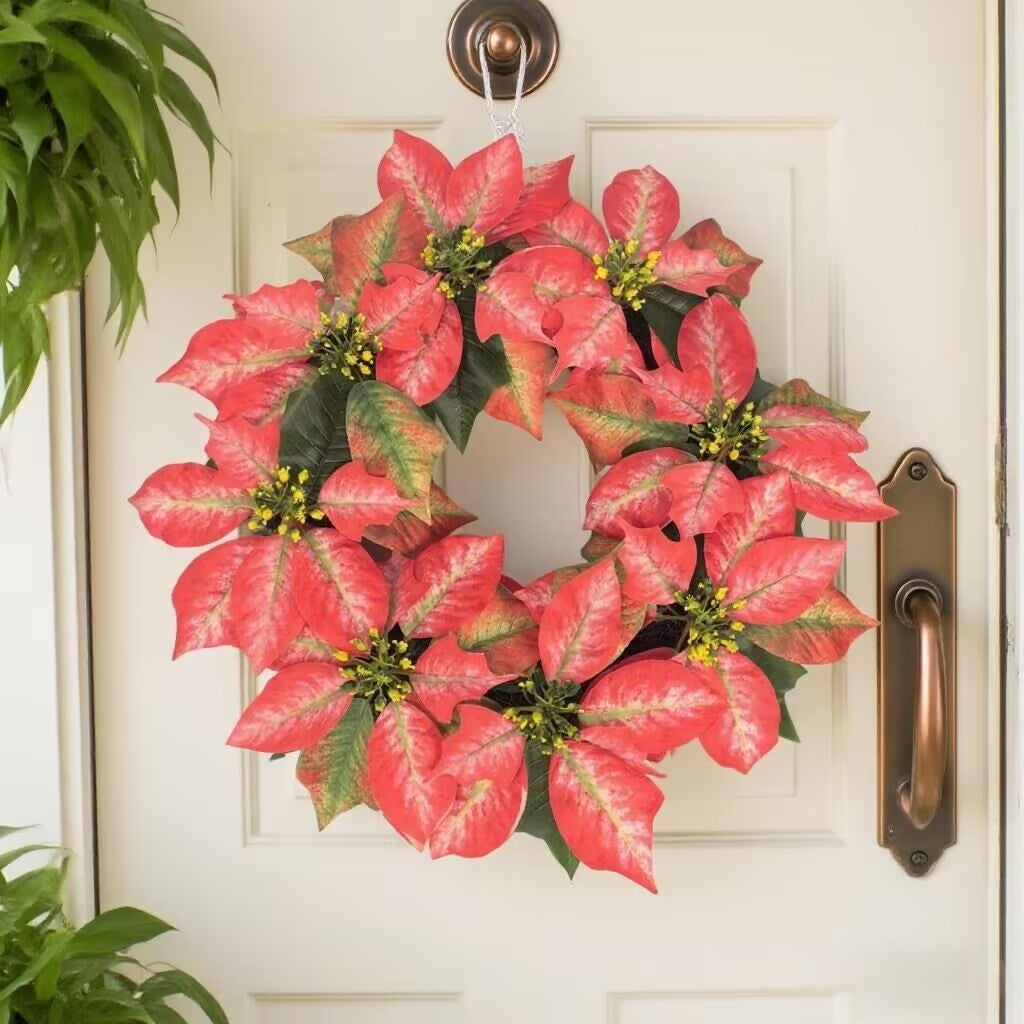 Künstlicher Poinsettia-Kranz, 46 cm Weihnachts-Deko, Plastik-Floralranke für Innenraum, Festliche Girlande