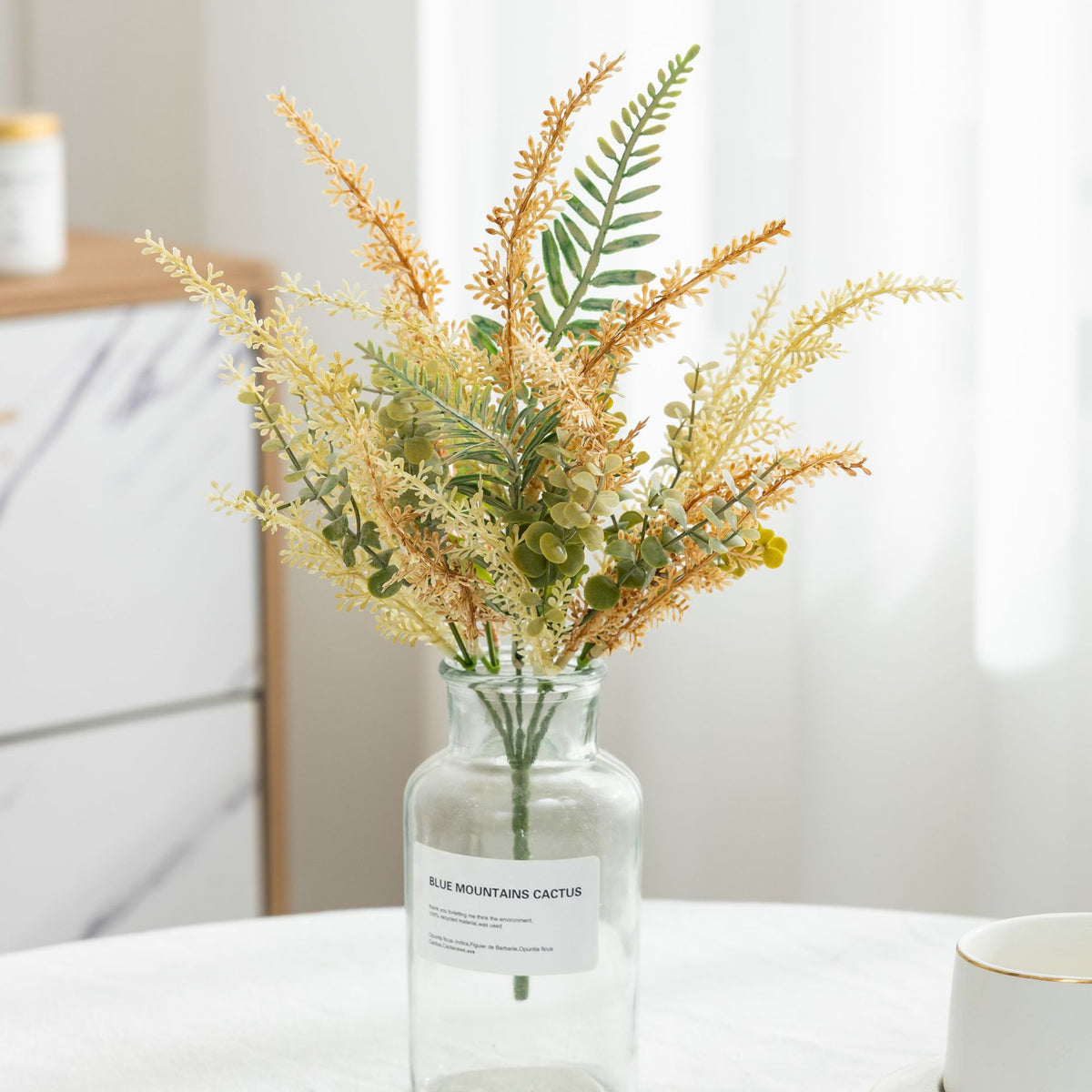 Künstlicher Eukalyptus-Farn-Busch, Kunstpflanze 37 cm, Kunststoff und Eisen, Dekoration für Zuhause und Hochzeit