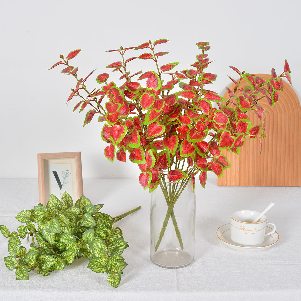 Künstliche Caladium-Blätter, 18 cm hoch, aus seidenähnlichem Polyester, für Innen- und Außenbereiche