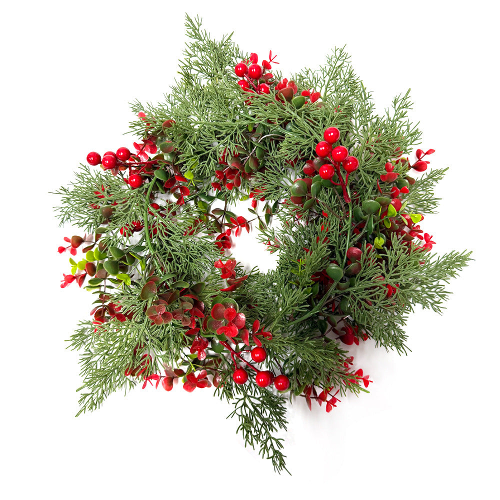 Kunstpflanze Eukalyptus-Ranke mit roten Beeren und Wacholder-Nadeln, Kunststoff, Weihnachtsdeko, für Hochzeit und Gastronomie