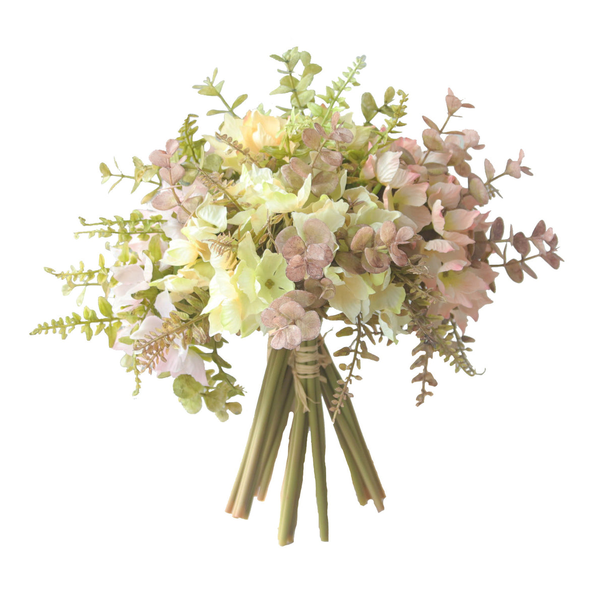 Künstliche Hortensien und Eukalyptus-Strauß, 33 cm, PE/PVC, ländlicher Stil, für Hochzeiten, Zuhause und Außenbereich