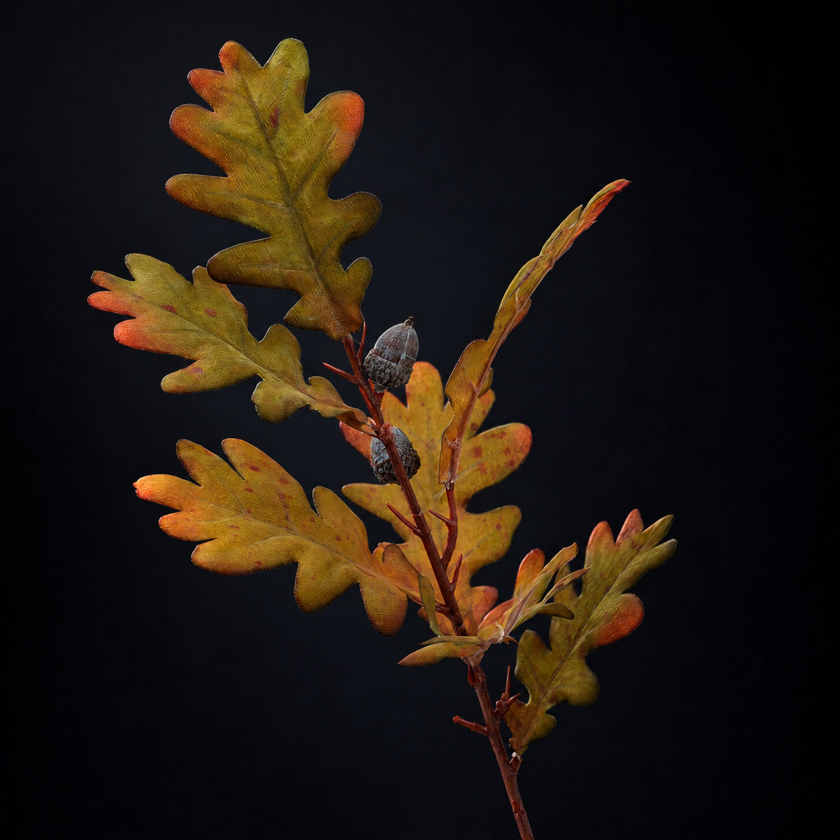 Künstlicher Gummibaum-Zweig, Eichenlaub-Optik, Herbstfarben, 50 cm, Seidenblumen-Stoff, für Hochzeit, Deko und Schaufenster