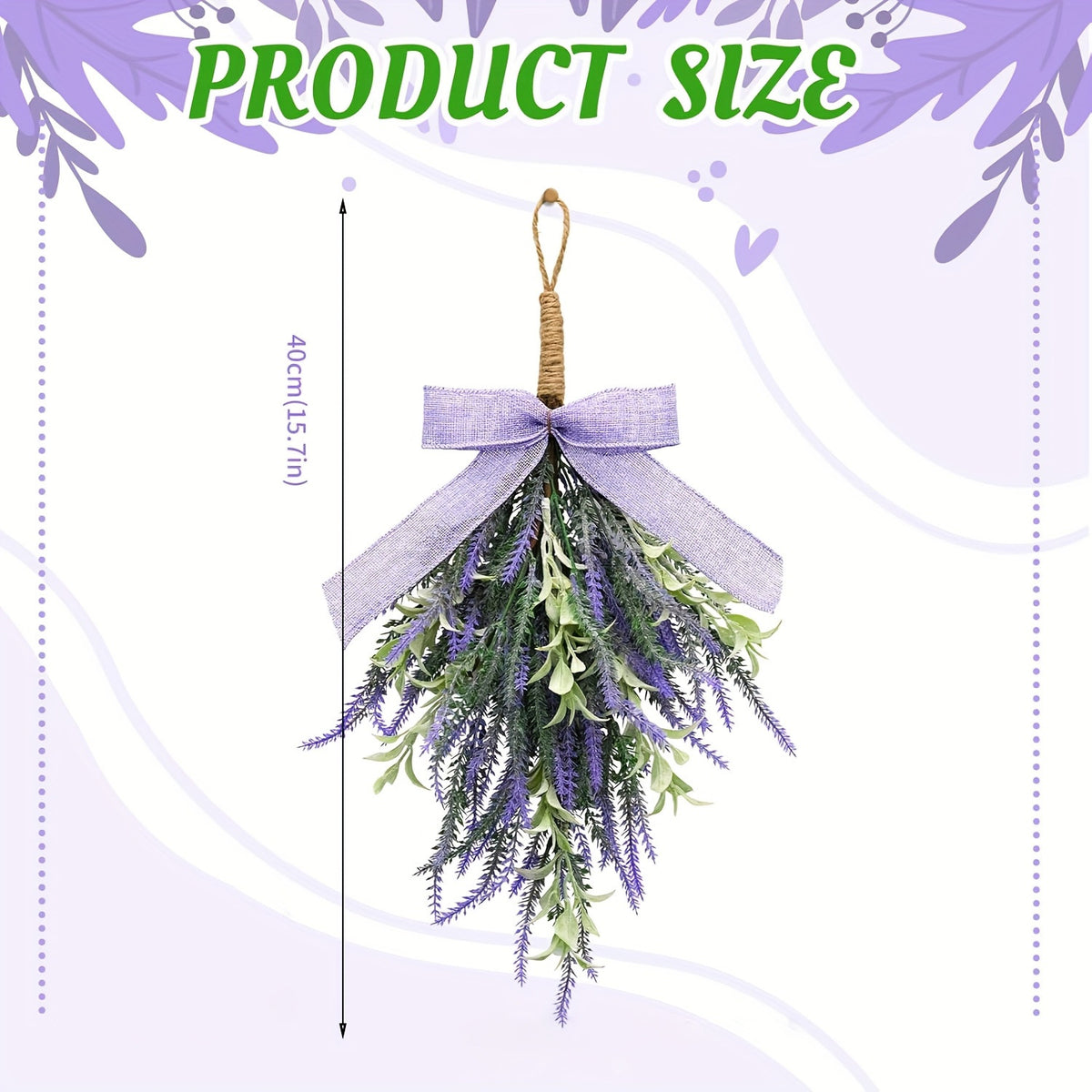 Künstlicher Lavendel mit Schleife, Wandbehang für Tür, Kunststoff (PE/PVC), Kunstblumen in Lila, für Zuhause, Schaufenster und Hotel
