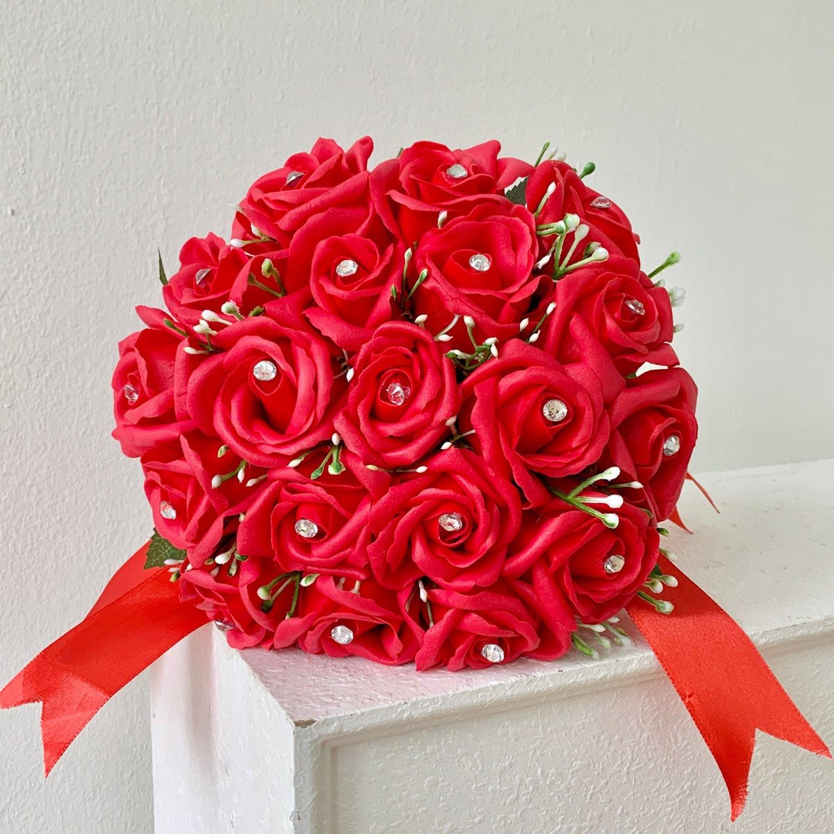 Hochzeits-Brautstrauß künstliche Rosen, 18 Blüten, 30 cm hoch, Seidenblumen für Innen- und Außenbereich