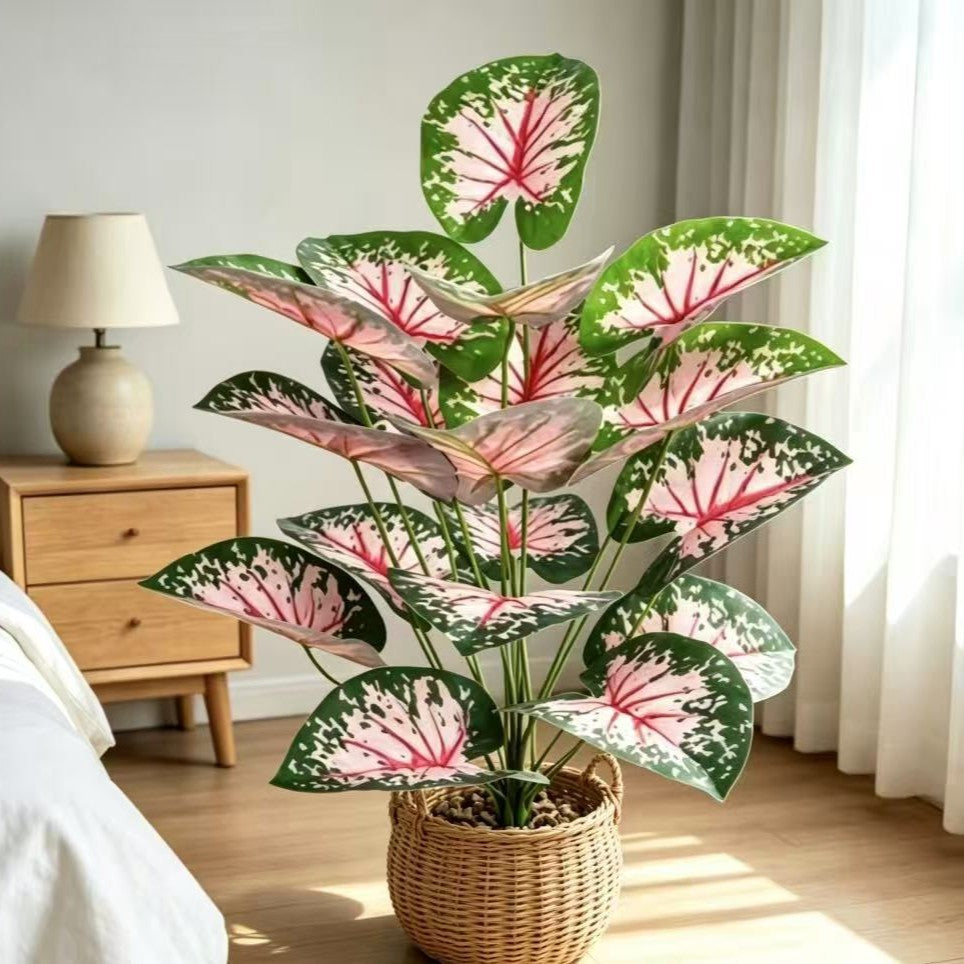 Künstliche Caladium-Pflanze in Rosa, 53 cm, für Innen- und Außendekoration, Wohnzimmer, Hochzeit, Büro