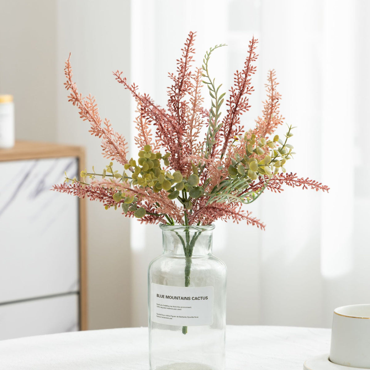 Künstlicher Eukalyptus-Farn-Busch, Kunstpflanze 37 cm, Kunststoff und Eisen, Dekoration für Zuhause und Hochzeit