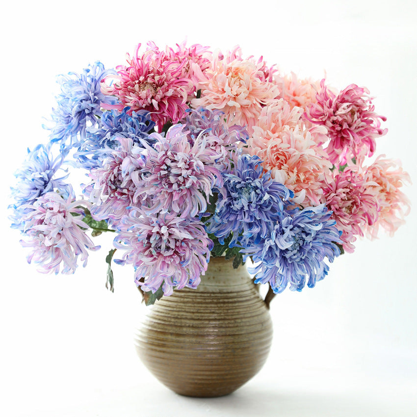 Künstliche Pfingstrosen-Chrysantheme, Einzelstiel mit 1 Blütenkopf, Kunstseide-Stoff, Stiel biegbar, für Hochzeit, Deko und Schaufenster