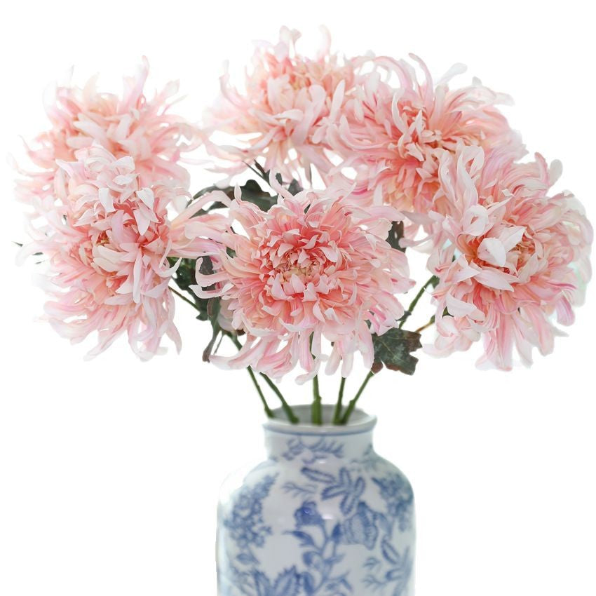 Künstliche Pfingstrosen-Chrysantheme, Einzelstiel mit 1 Blütenkopf, Kunstseide-Stoff, Stiel biegbar, für Hochzeit, Deko und Schaufenster