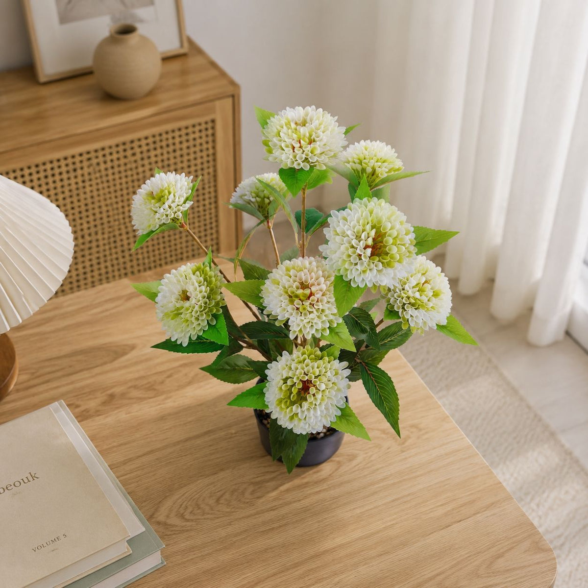 57 cm künstliche Chrysanthemen-Pompoms, 9 Blüten, moderne Deko für Hochzeiten, Büro und Wohnraum