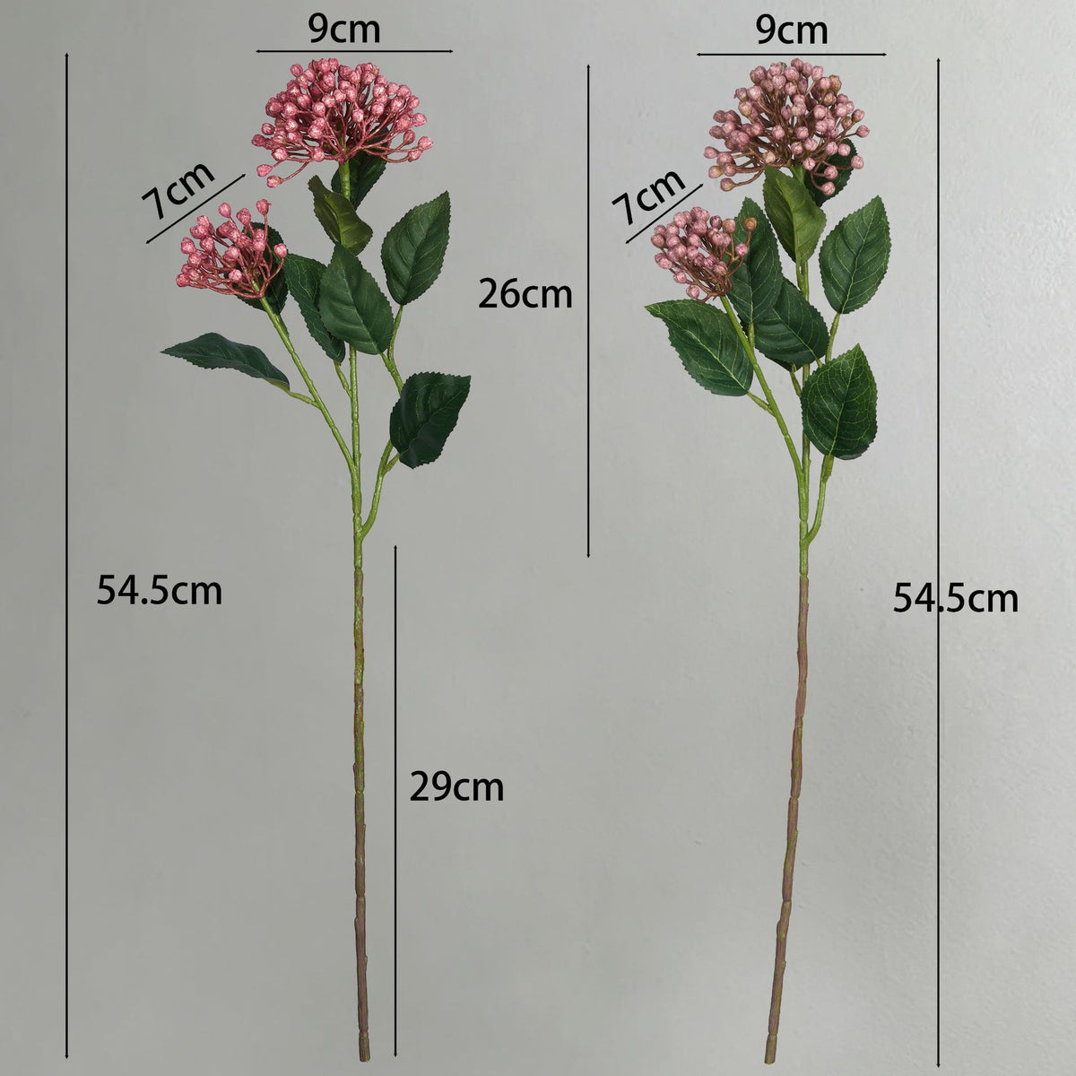 Künstlicher Wildfrucht-Zweig, Kunstblumen-Busch mit 2 Fruchtköpfen, Kunststoff, 54,5 cm, für Deko & Hochzeit