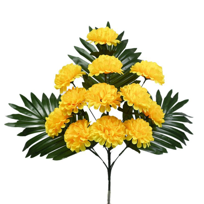 Künstliche Chrysanthemen Busch mit 12 Blüten, 52 cm Höhe, UV-beständig für Friedhof und Außenbereich