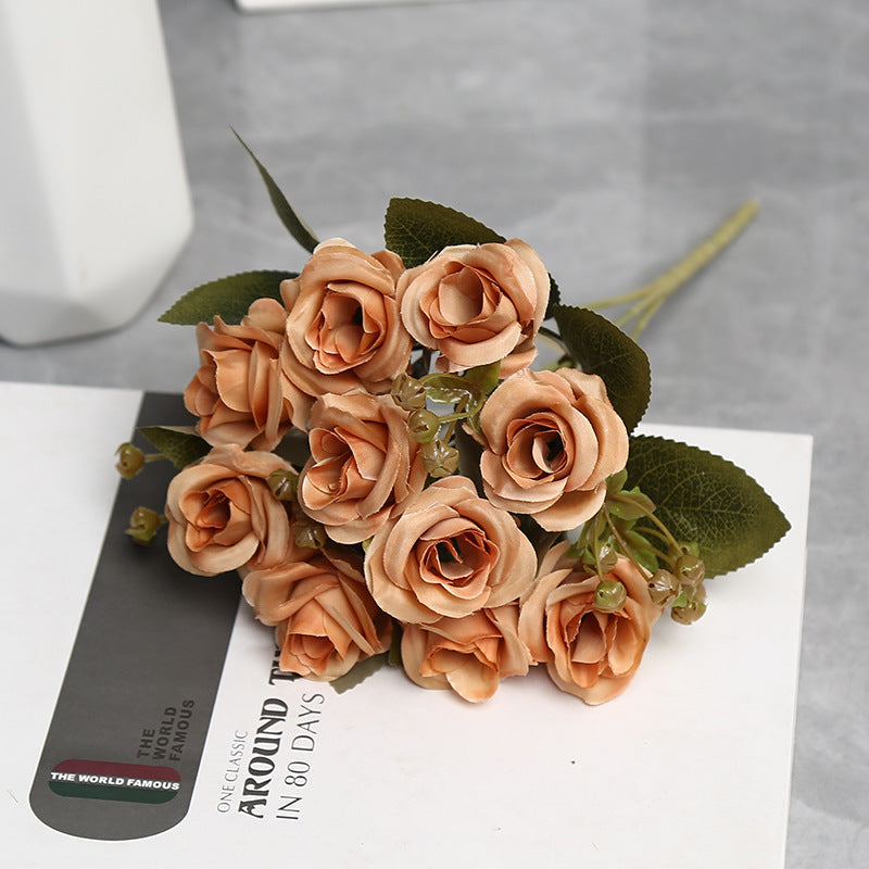Künstliche Rosen Bouquet, 10 Blüten, 30 cm Höhe, Seidenstoff für Hochzeiten und Innendekoration
