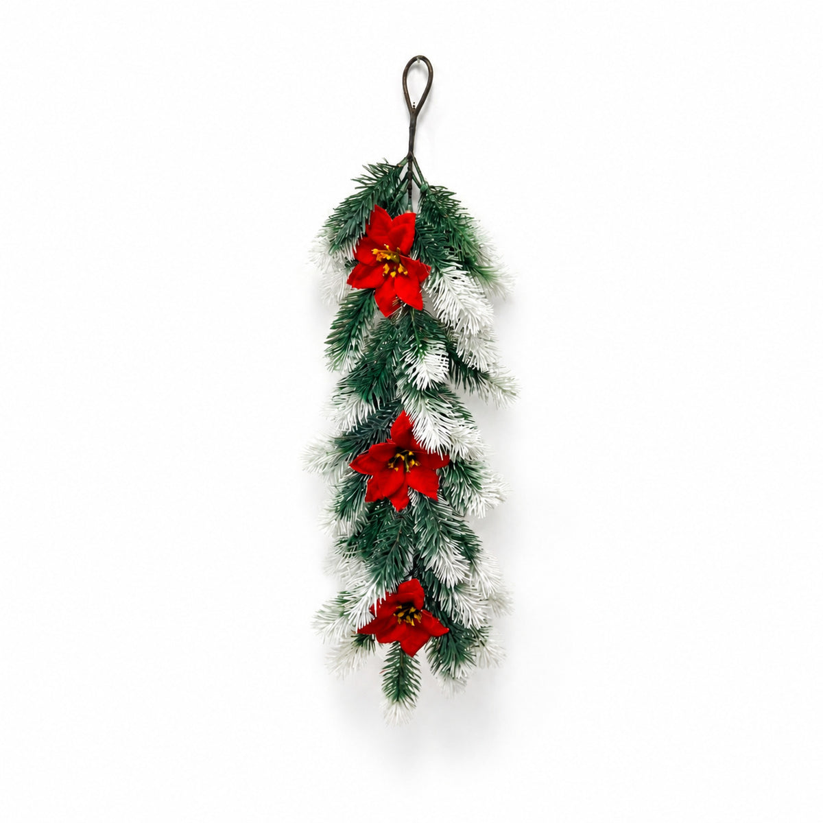 Künstliche Tannennadel-Girlande mit Weihnachtssternen, Kunststoff, hängend, Weihnachtsdeko für Tür und Wand