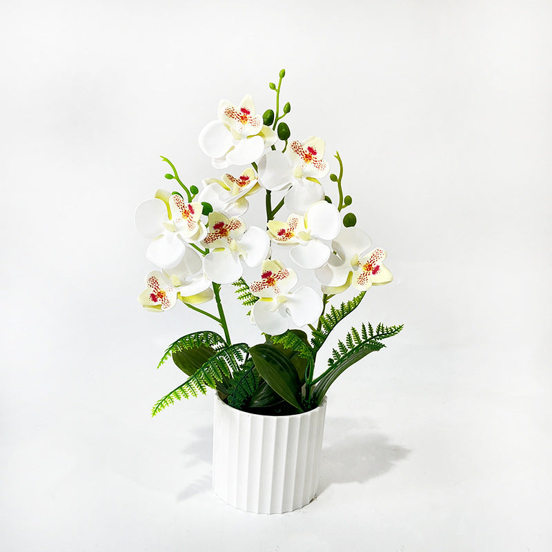 Künstlicher Orchideenstrauß mit 9 Blüten, 31,5 cm hoch inklusive Pflanzgefäß, für Hochzeiten, Innenräume und Dekoration