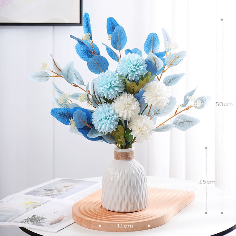 46 cm künstlicher Blumenstrauß mit Chrysanthemen und Eukalyptus, für Hochzeiten, Hausdekoration und Einzelhandel