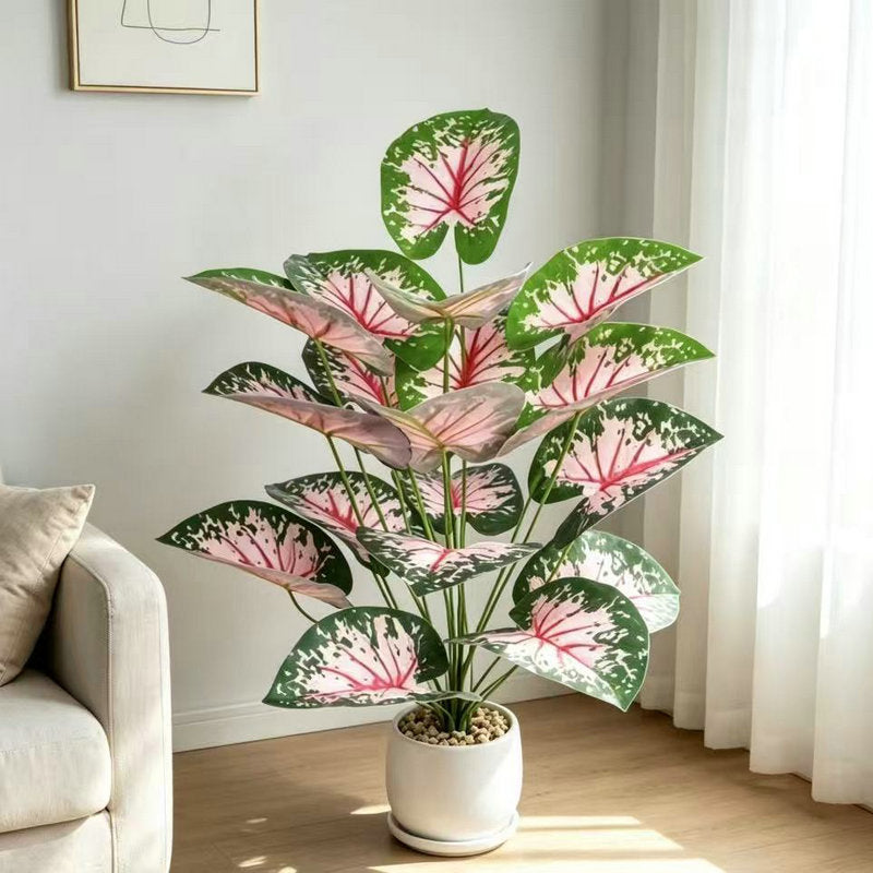 Künstliche Caladium-Pflanze in Rosa, 53 cm, für Innen- und Außendekoration, Wohnzimmer, Hochzeit, Büro