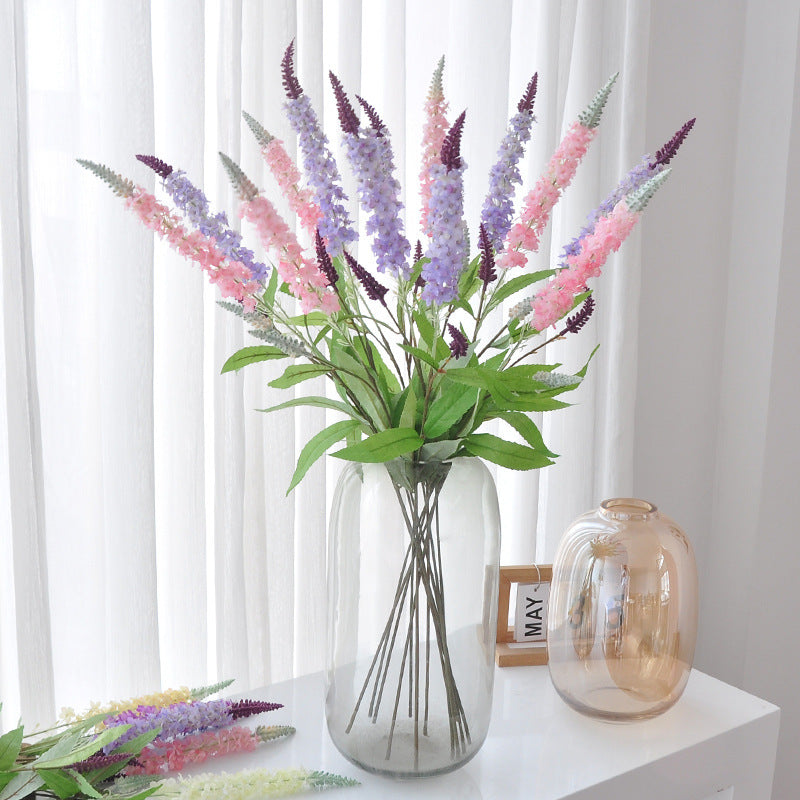 Künstliche Blumen, 1 Stängel mit 6 Blättern, Lavendel, Rittersporn & Katzenschwanzgras, 100 cm, für Hochzeitsdekoration, Ladenauslagen & Inneneinrichtung