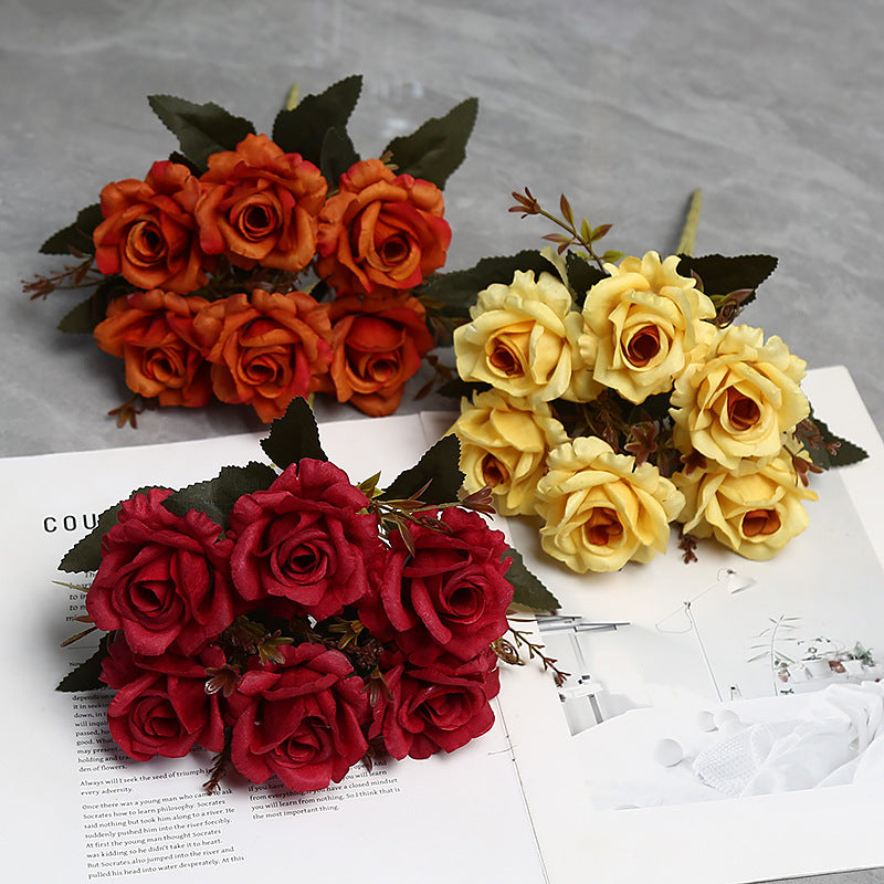 Künstliche Rosenstrauß mit 6 Blüten, 30 cm hoch, aus Seidenstoff, für Hochzeiten, Innendekoration und Gewerberäume