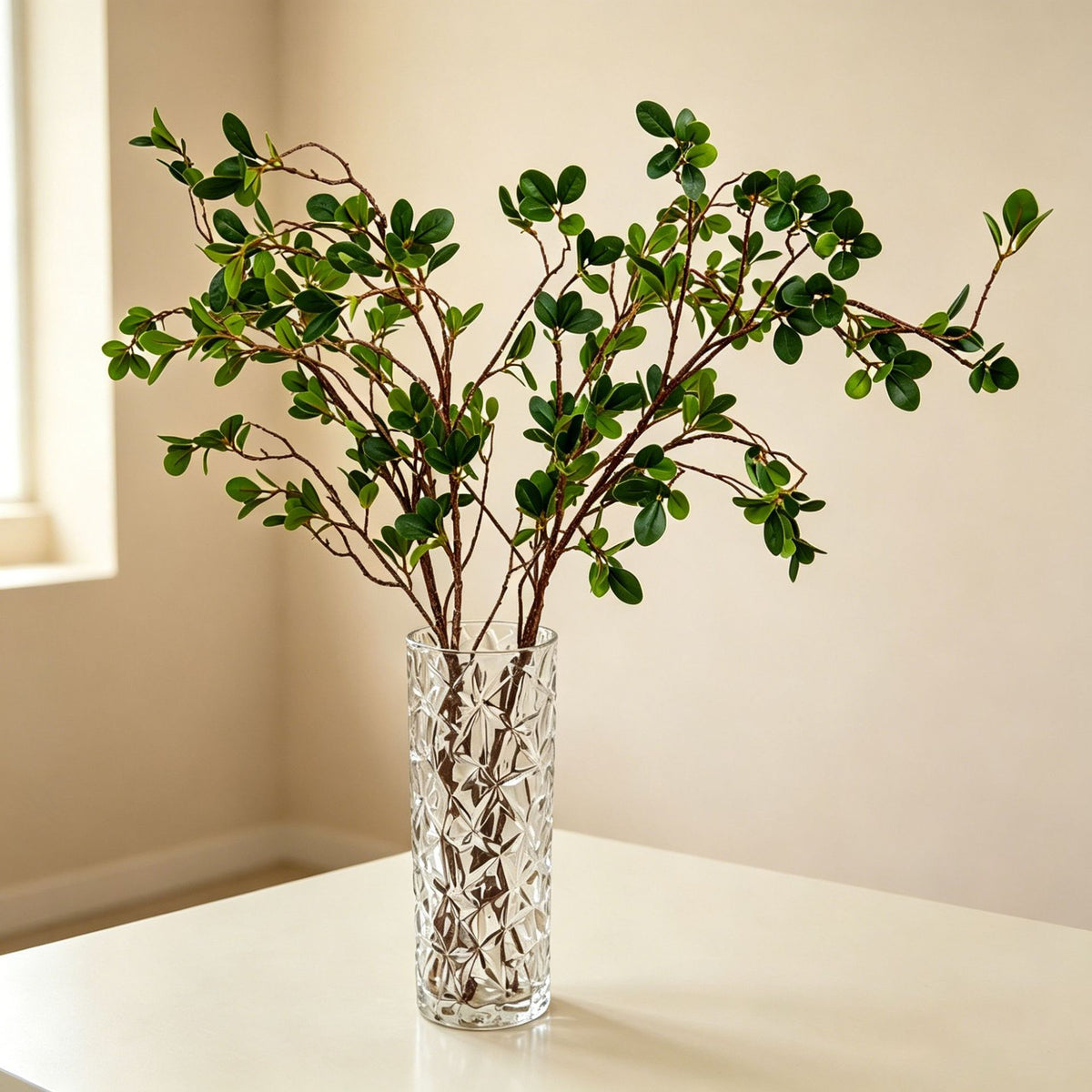 Künstliches Milan-Blatt, Banyan-/Ficus-Zweig mit Blättern, Einzelzweig 1 Stück, Kunstseide-Stoff, 87 cm, für Hochzeit & Schaufenster