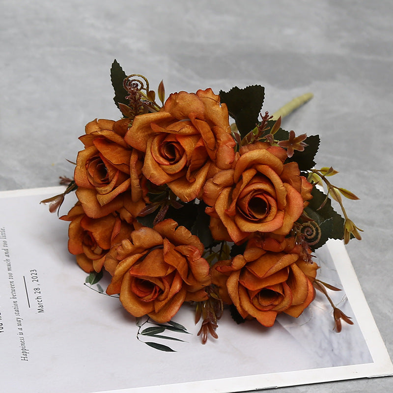 Künstliche Rosenstrauß mit 6 Blüten, 30 cm hoch, aus Seidenstoff, für Hochzeiten, Innendekoration und Gewerberäume