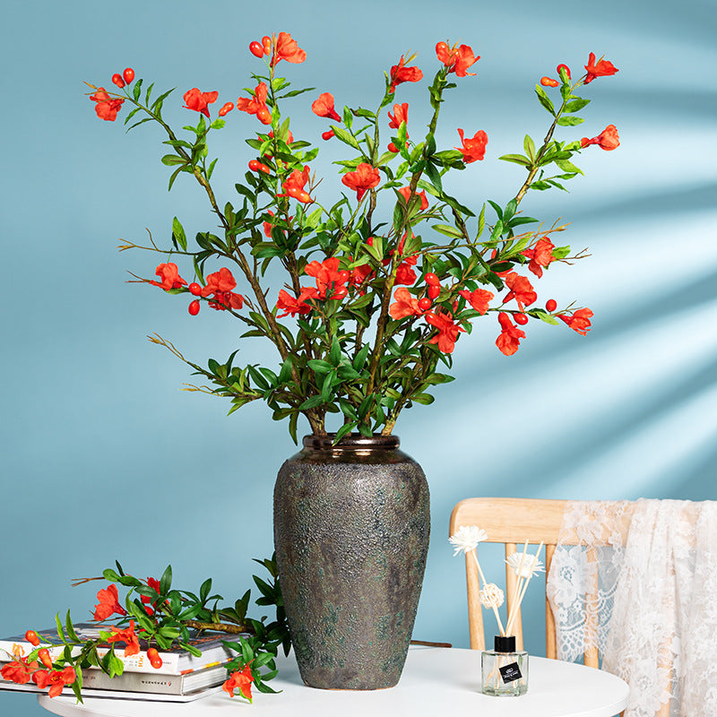 Künstliche Granatapfelblüte, einzelner Stiel mit 13 Blüten, 80 cm hoch, aus Kunststoff, für Innendekoration