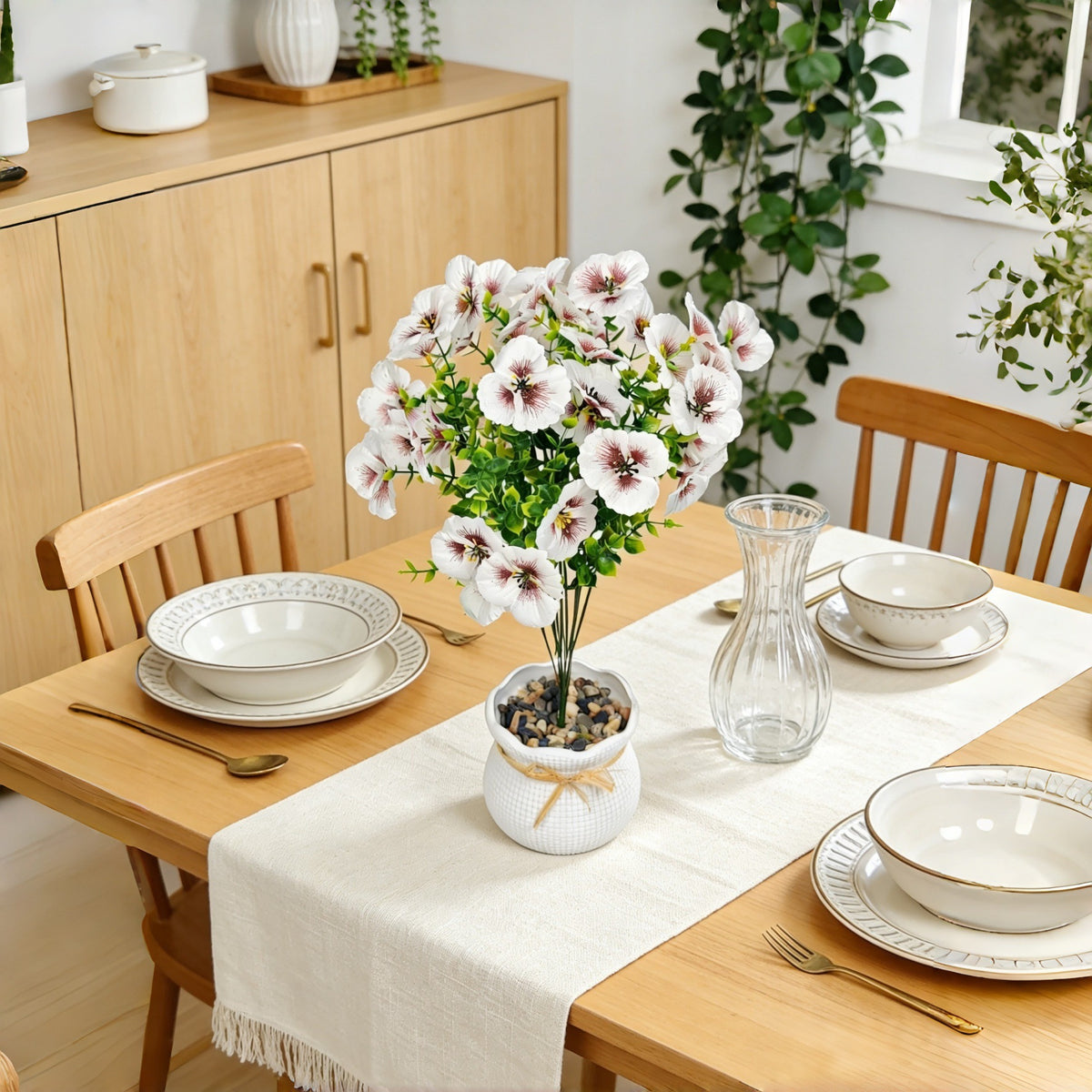 Künstliche Eukalyptus-Single-Stiel mit 3 Blüten, 35 cm, Seidenstoff, Hochzeit & Dekoration