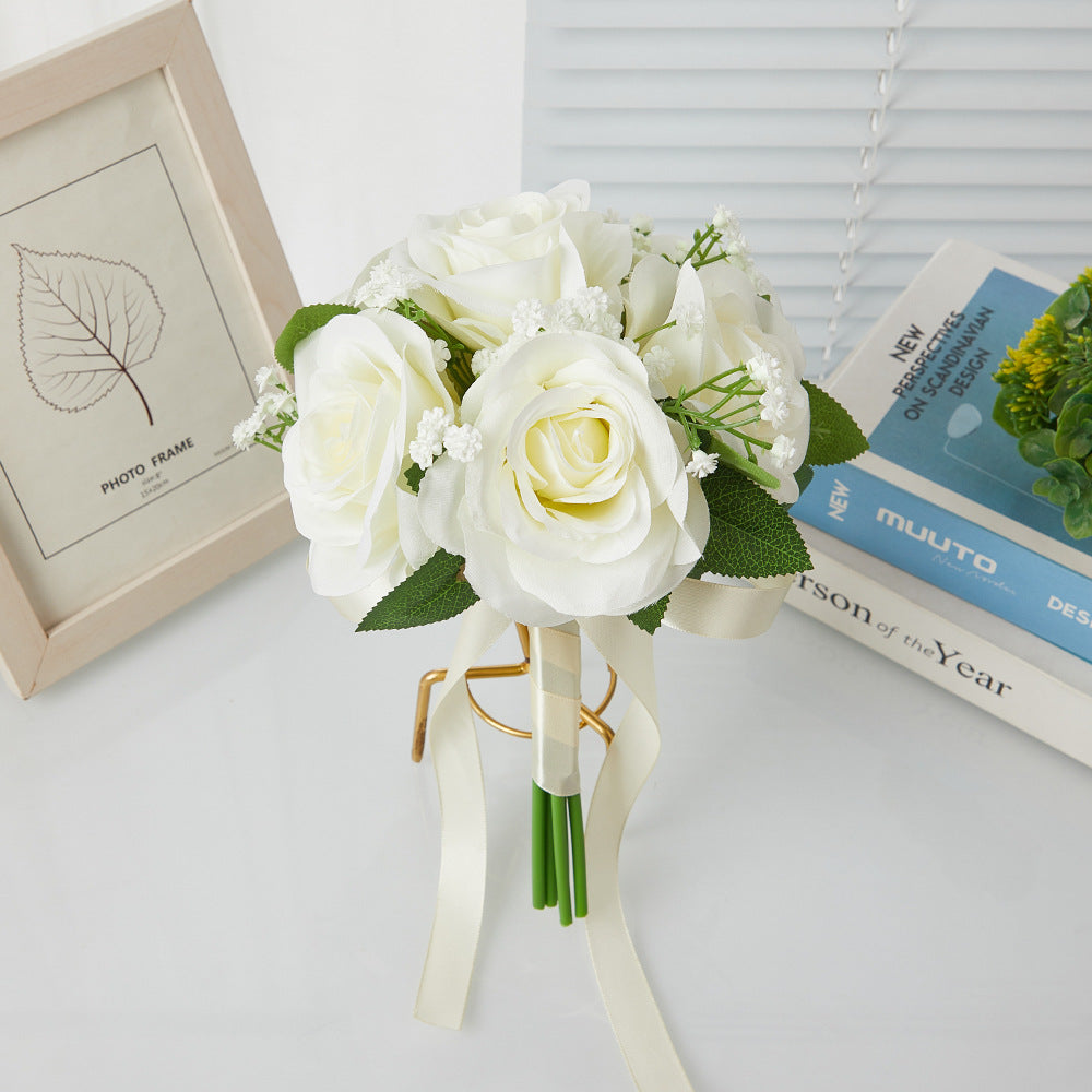 Hochzeitsstrauß aus künstlichen Rosen und Baby’s Breath, 27,5 cm, aus Seidenstoff