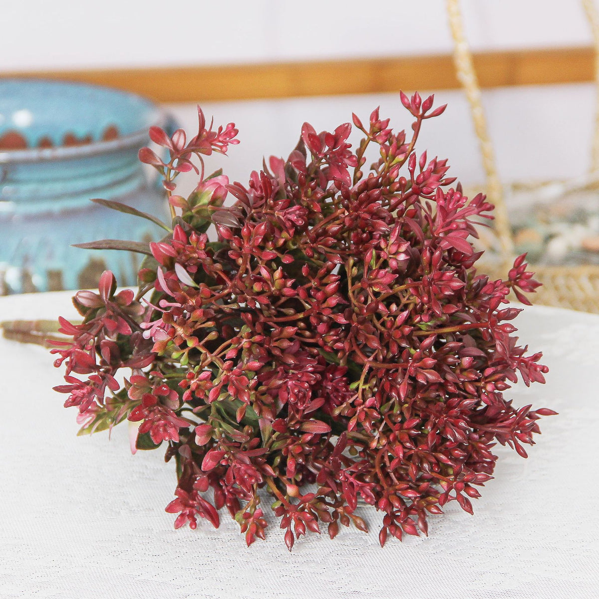 Kunstpflanze Kalanchoe-Busch, 15 Blütenköpfe, 35 cm, Kunststoff, für Hotel, Hochzeit, Wohnraum und Schaufenster
