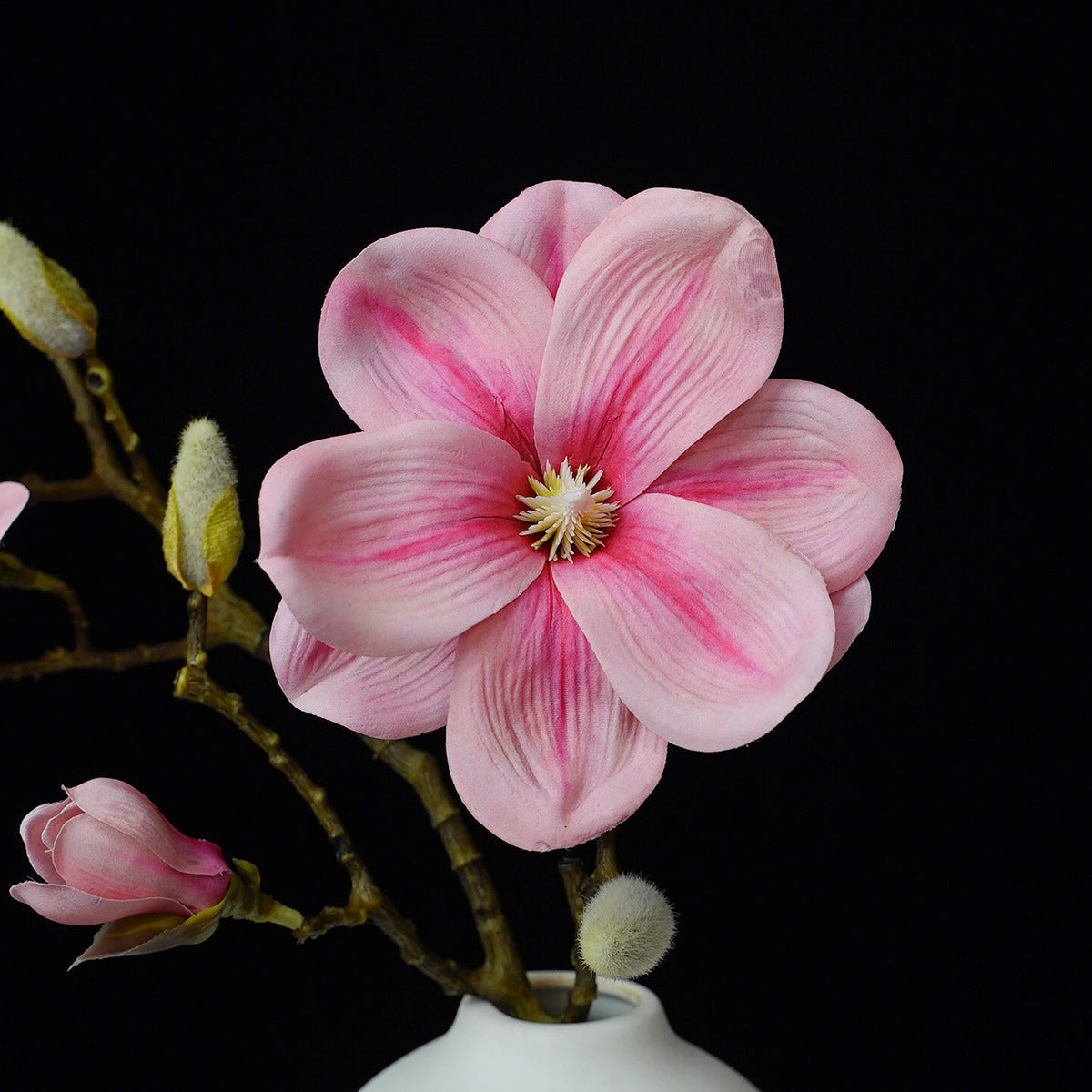 Künstliche Magnolien-Zweig mit 4 Blüten, 69 cm Höhe, einzeln, für Hochzeiten und Innendekoration