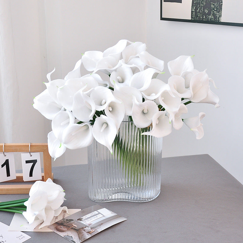 Künstliche Calla-Lilien Bouquet, 7 Blüten, 34 cm hoch, PU-Material, für Hochzeiten und Innendekoration