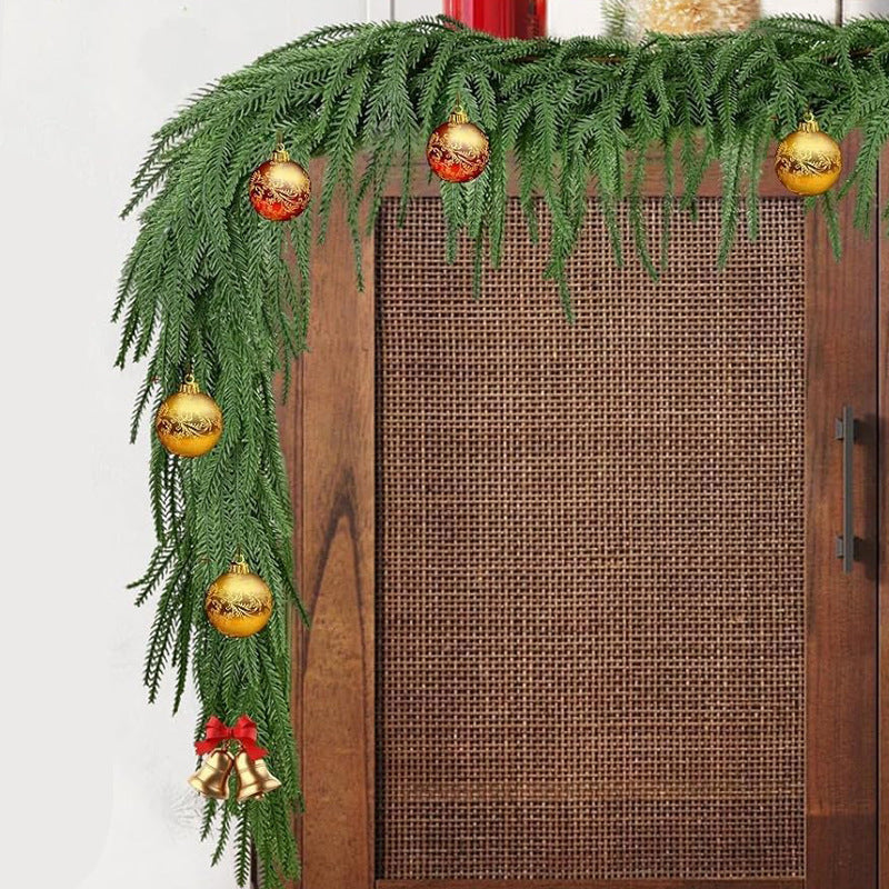 Künstliche Norfolktannen-Girlande mit Lichterkette, 3 Stück, Weichgummi-Optik, Kunststoff, Weihnachten, Haus & Gewerbe