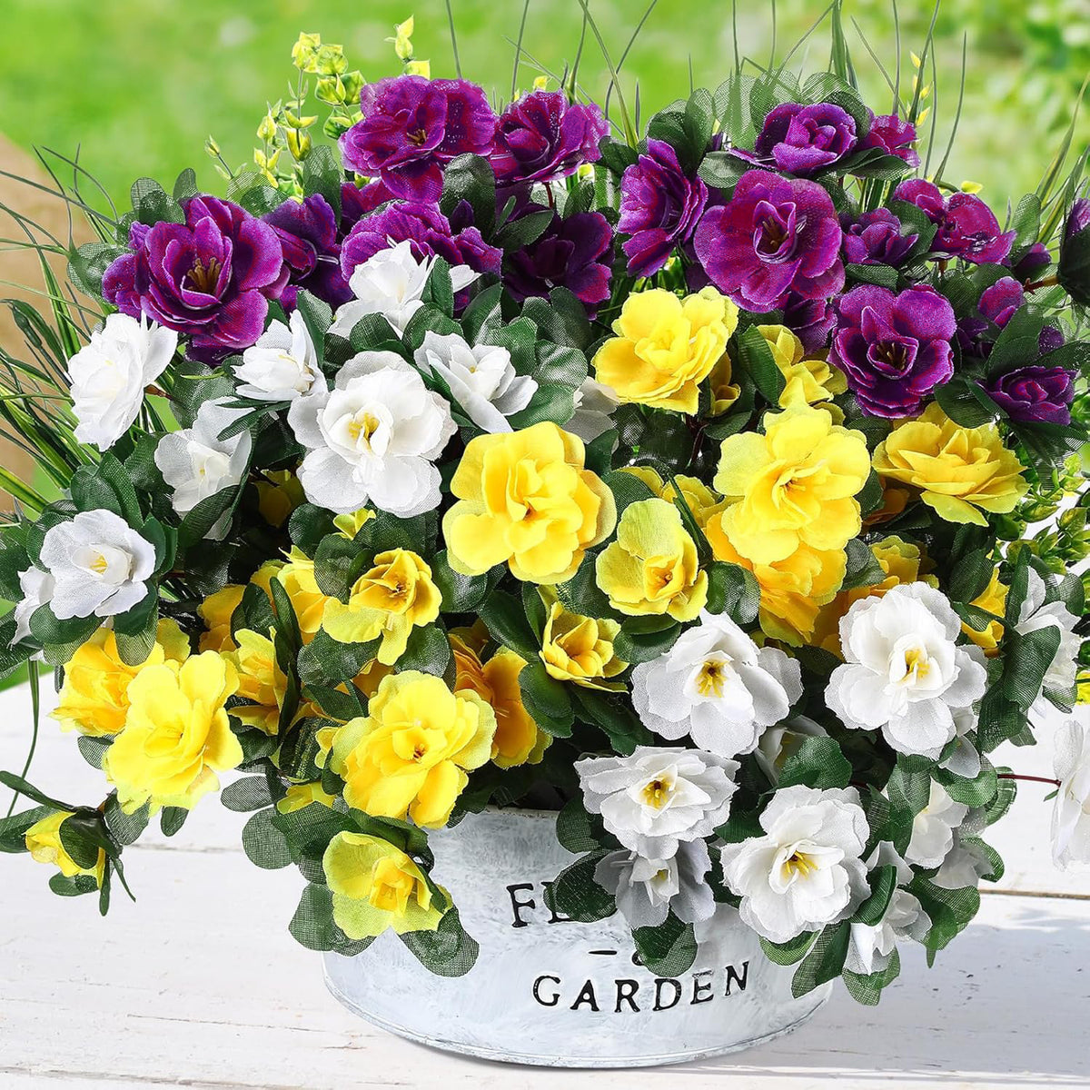 Kunstblumen Eukalyptus & Azalee mit Frühlingsgras, 12er-Pack Büschel, 38 cm, Kunststoff, für Hochzeit & Dekoration